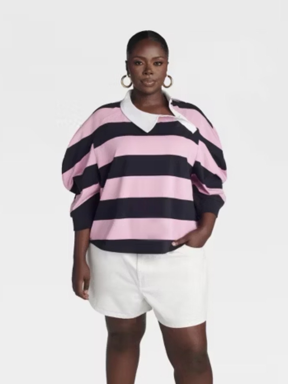 KBB by KAHLANA Women's 'The Striped Asymmetric Rugby' Pink M NWT